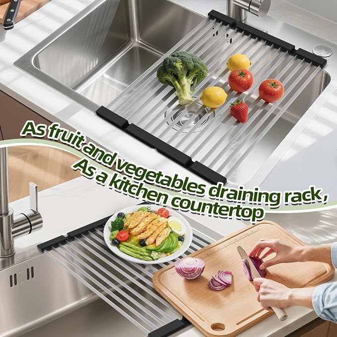 GAViA Roll Up Dish Drying Rack Over The Sink Drying Rack Stainless Steel Sink - Image 7