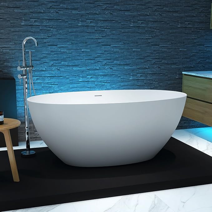 55'' Resin Stone Soaking Bathtub Freestanding Bathtub Solid Surface Modern Tubs - Image 8