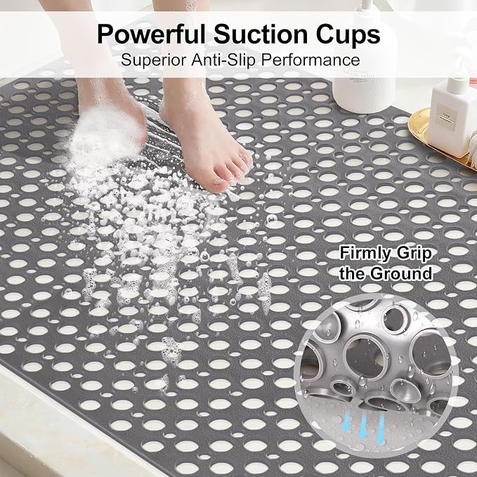 Anti Slip Shower Mat with Suction Cups, 31.5x47.2 Inch Quick Drain TPE Non Slip - Image 3