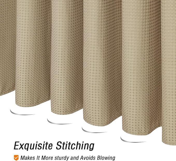 Gibelle Beige Shower Curtain, Waffle Weave Textured Fabric Shower Curtain - Image 5