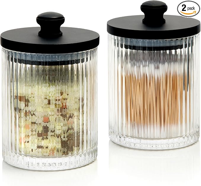 Mason & Fable Ribbed Glass Bathroom Jars | Set of 2 Farmhouse Style Storage by MasonFable