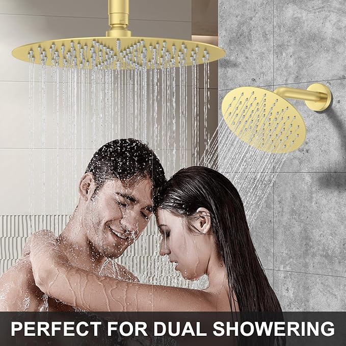 KOJOX Brushed Gold Thermostatic Shower System, Push Button Diverter Shower - Image 2