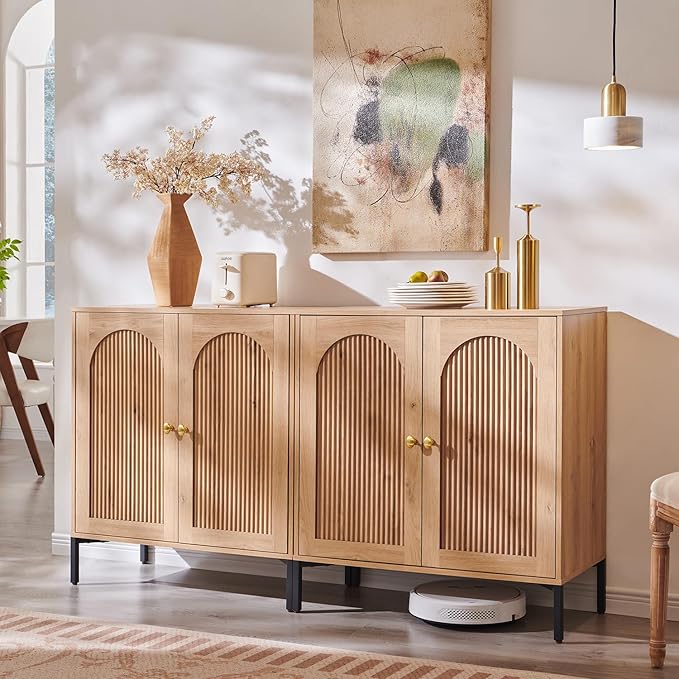 Bathroom Cabinet with Storage, 61.75" W Fluted Arched Free Standing Floor - Image 4