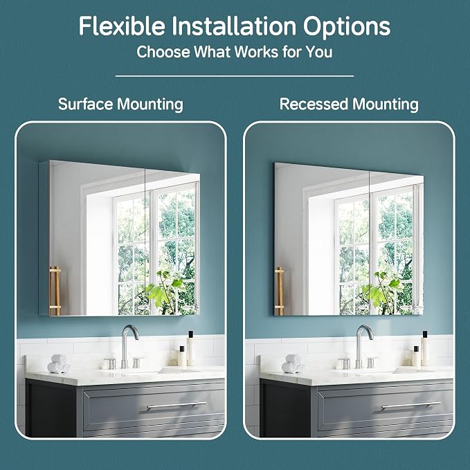 36"x30" Medicine Cabinet Mirror, Aluminum Silver Recessed Medicine Cabinet - Image 7
