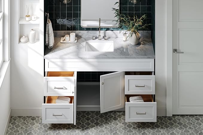 ARIEL Hamlet 67" White Bathroom Vanity, 1.5" Edge Italian Carrara Marble - Image 3