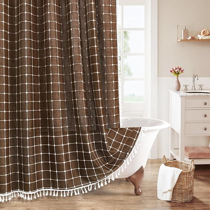 MitoVilla 72 x 84 Brown Boho Extra Long Shower Curtain, Farmhouse 84 inch XL by MitoVilla