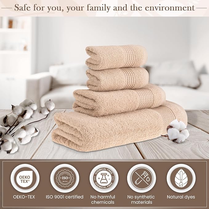 HALLEY Turkish Cotton Towels 1 Bath Towel 1 Hand Towel 2 Washcloths, Super Soft - Image 6