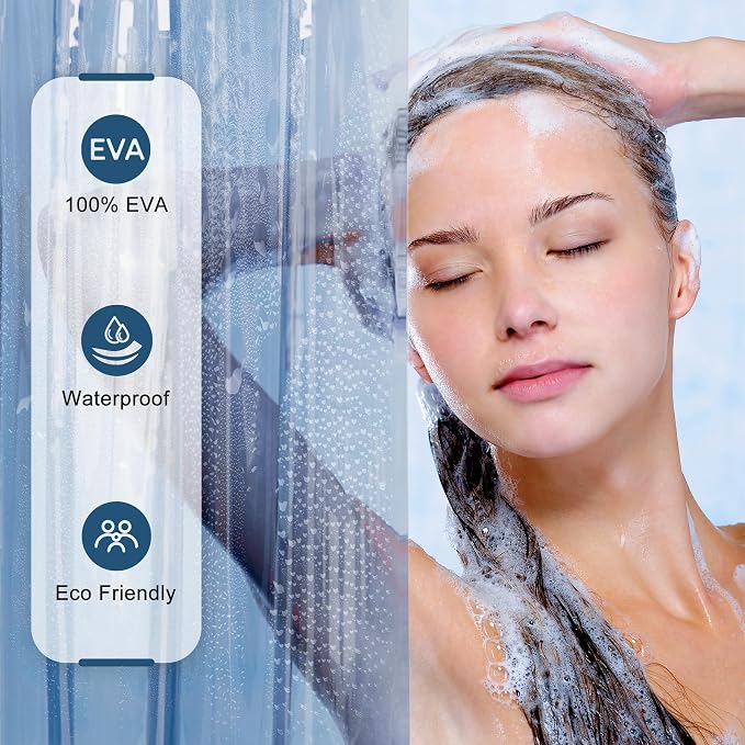 AmazerBath Shower Curtain Liner, 100% EVA Soft Clear Blue Heavy Duty Shower - Image 5