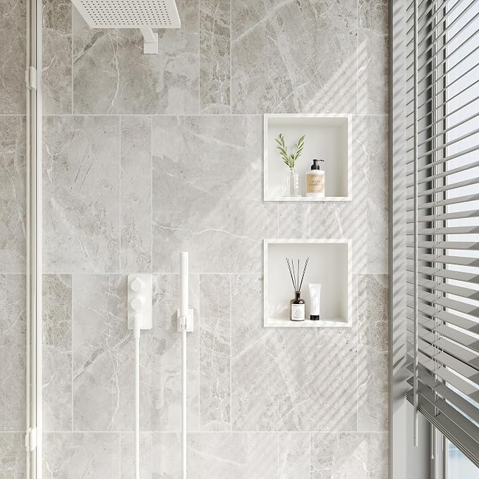 Neodrain White Shower Niche, Insert Storage Shower Shelf, Stainless Steel Wall - Image 2