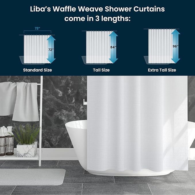 LiBa Waffle Weave Fabric White Shower Curtain, 72 W x 72 H Water Repellent & - Image 5