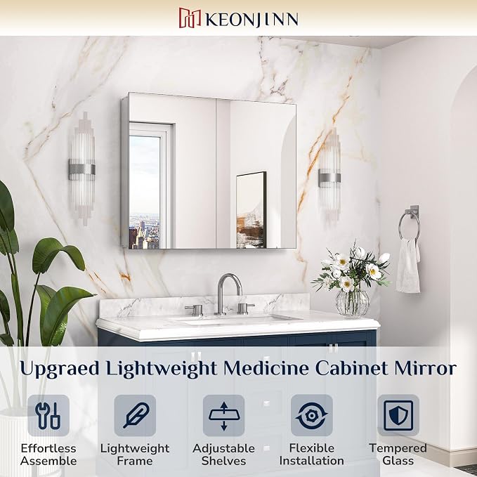 Keonjinn 30 x 26 Inch Bathroom Medicine Cabinet - Image 9