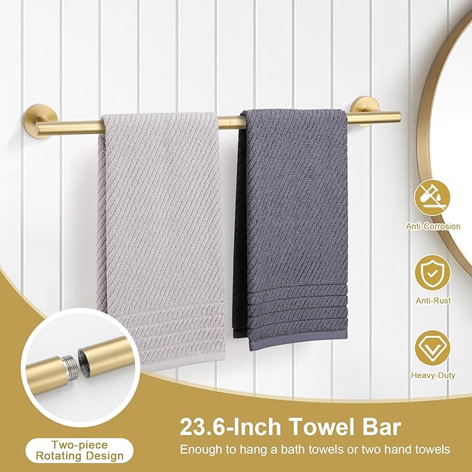TQKAG 8-Pieces Bathroom Hardware Set Brushed Gold SUS304 Stainless Steel Bath - Image 2