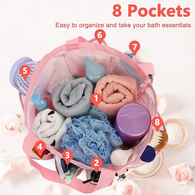 Mesh Shower Caddy Portable for College Dorm Room Essentials, 8-Pocket Large - Image 4