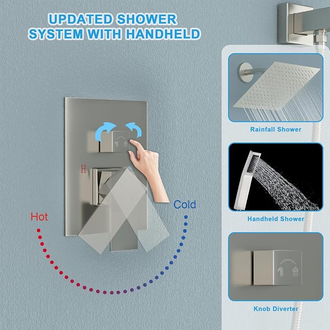 Lordear Rain Shower System 8 Inch Wall Mounted Shower Faucet Set Stainless - Image 5