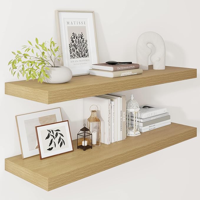 Vivelove 12 Inch Deep Floating Shelves 36 inch Long, 2 Inch Thick Wall Shelves by VIVELOVE