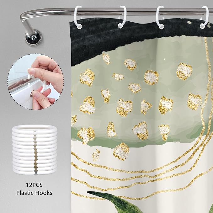 Grey Green Boho Shower Curtain 72Wx78H Long Tropical Palm Leaves Abstract - Image 5