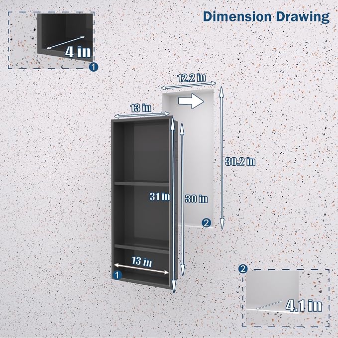 Stainless Steel Niche for Shower Wall，Shower Niche Insert Tile Ready ，Organizer - Image 7