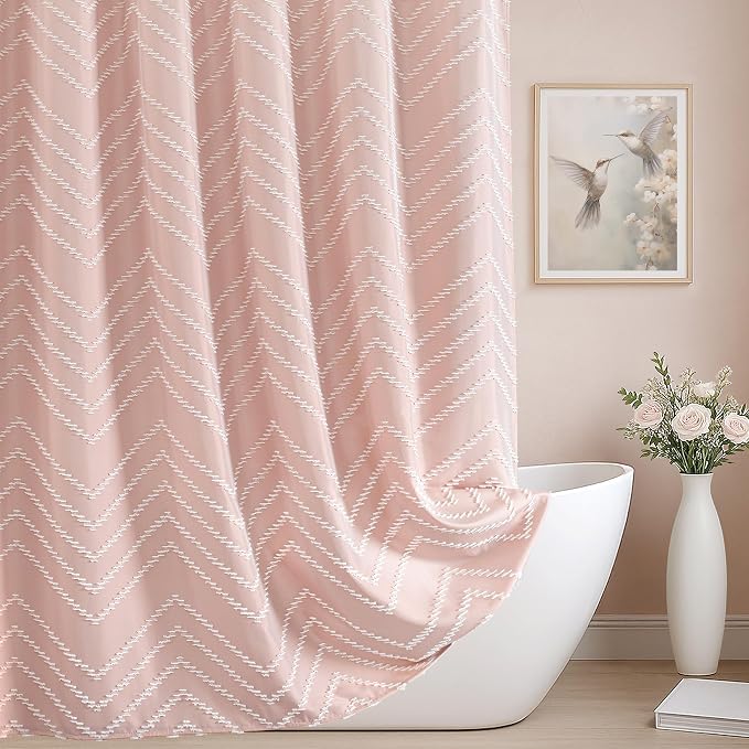 Extra Long Blush Pink Boho Shower Curtain Cute Shower Curtain Textured Tufted by TURKIO