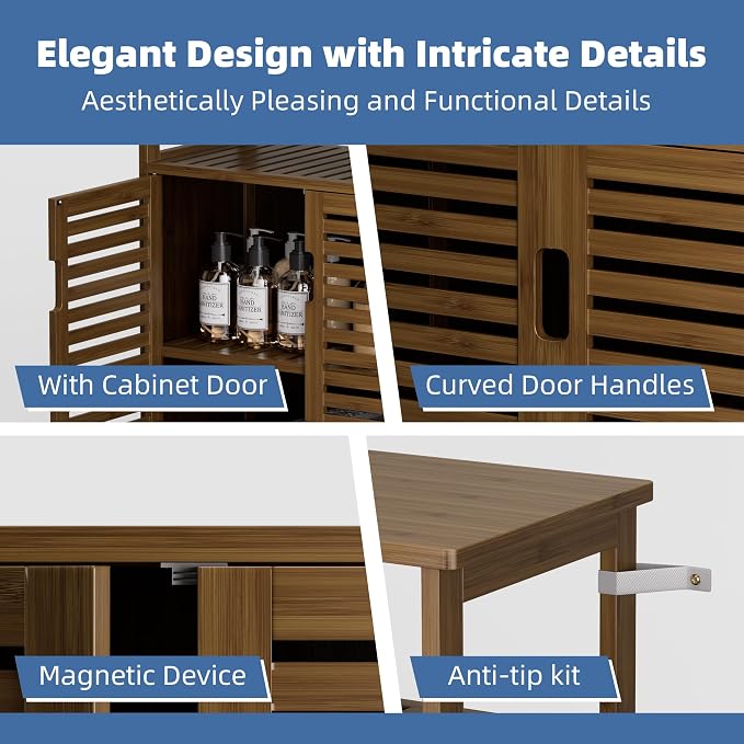 HITNET Walnut Bathroom Floor Cabinet, Bamboo Side Tall Storage Organizer - Image 6