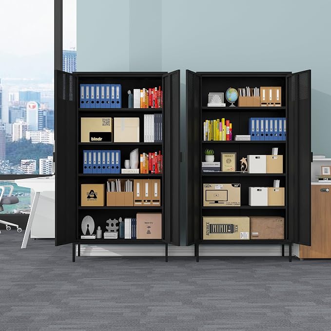 COFaR 5 Tier Black Metal Storage Cabinet, Free Standing - Image 9