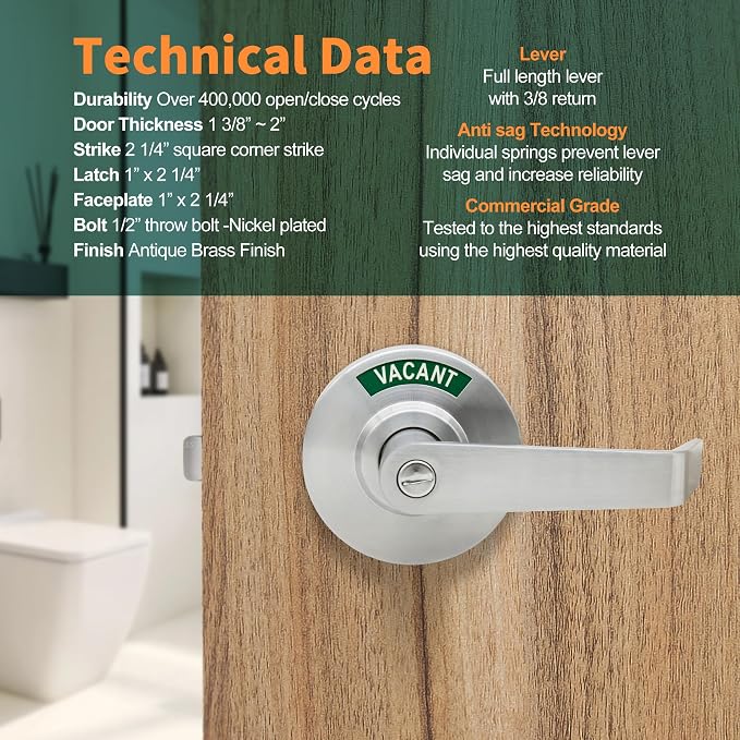 MARIE Commercial Door Handle for Bathroom Privacy, Vacant Occupied & Commercial - Image 4