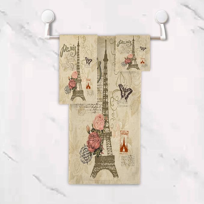 Vintage Butterfly Paris Eiffel Tower 3 Piece Towel Bathroom Sets, 1 Bath Towel - Image 6