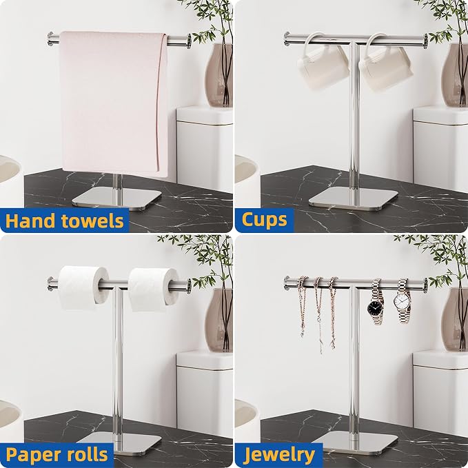RUACQ T-Shape Hand Towel Holder Stand, Weighted Base Towel Rack, 304 Stainless - Image 8