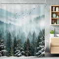 Riyidecor Green Mountain Shower Curtain 72Wx72H Inch Winter Snowy Rustic Sage by Riyidecor