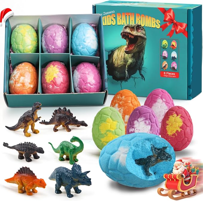 Bath Bombs for Kids with Surprise Inside, 6 Pack Dinosaur Toys Toddler Bath by Zeewoo