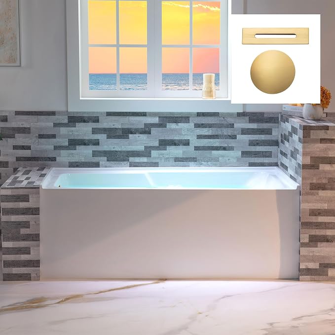 WOODBRIDGE 60" Acrylic Rectangular Alcove Soaking Bathtub in White by WOODBRIDGE