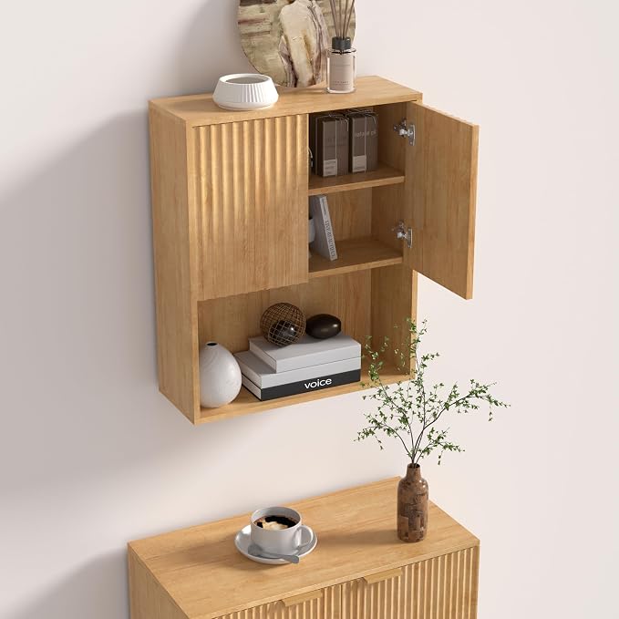 Fluted Bathroom Wall Cabinet Over The Toilet Storage, Wall Mounted Cabinet - Image 2