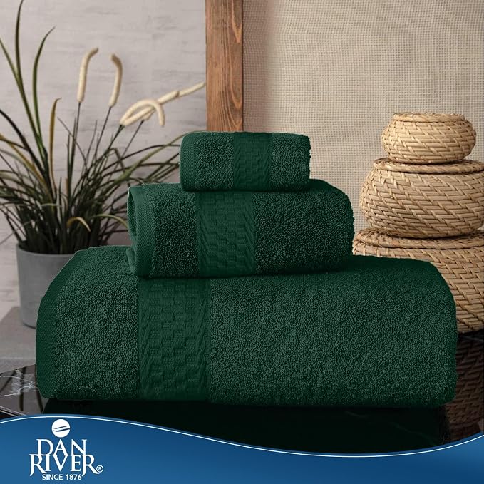 DAN RIVER 100% Ring Spun Cotton 3-Piece Towel Set, Hunter Green, Bath Towel - Image 7