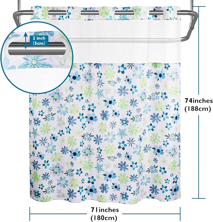 Lagute SnapHook Hook Free Fabric Floral Shower Curtain - Image 6