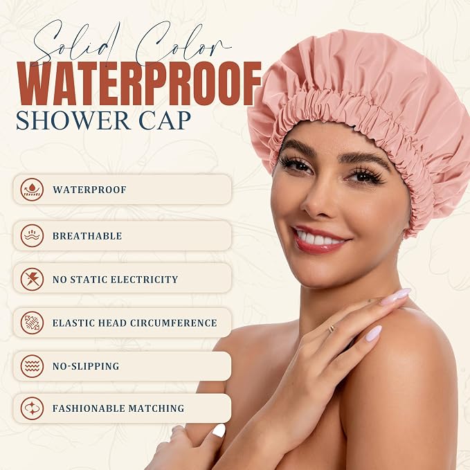 Reusable Shower Cap for Women, Stylish Large Waterproof Shower Bonnet Washable - Image 2