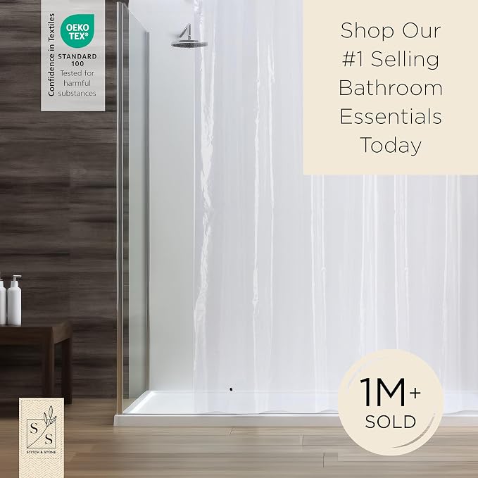 Stitch & Stone Shower Curtain Liner, Premium Heavyweight Durable Waterproof 8g - Image 9