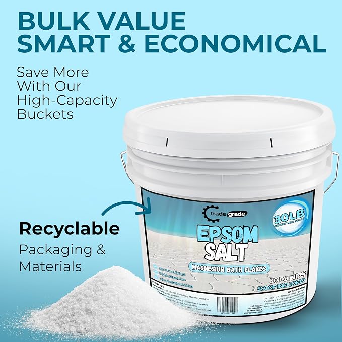 Epsom Salt Bath Soak 30 lb Bucket – Unscented, Pure Epsom Salt Bulk Crystals - Image 4