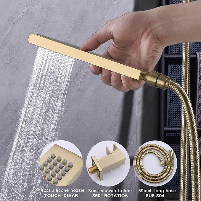 Brushed Gold 16X24 inch Ceiling Mounted Rain Shower Head System, Digital - Image 5