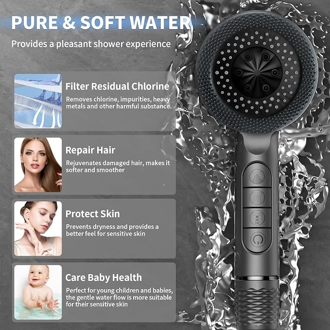 Filtered Shower Head with Handheld, Hard Water Filtered Showerhead with ON/OFF - Image 2