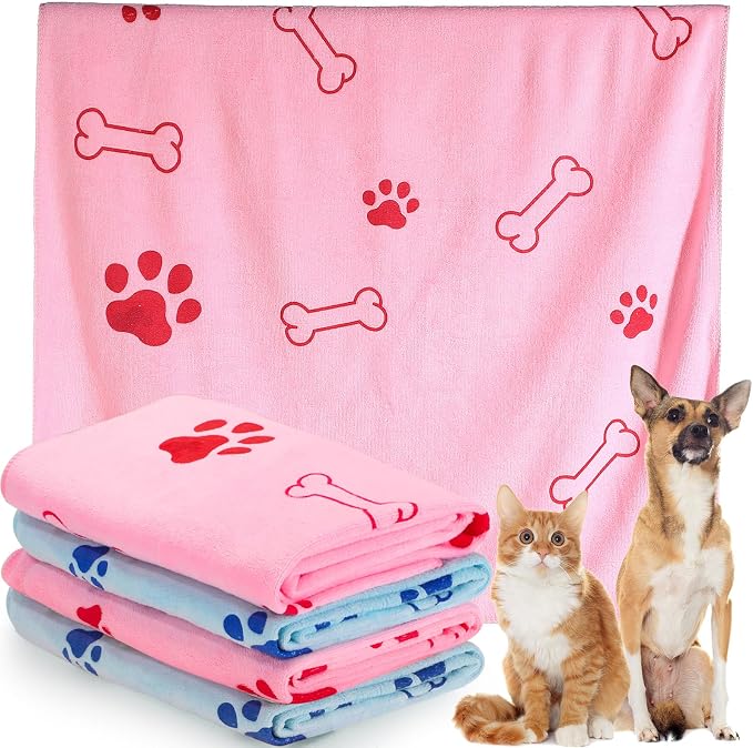 Chumia 4 Pcs Dog Towels for Drying Dog Puppy Bulk Microfiber Absorbent Paw by Chumia