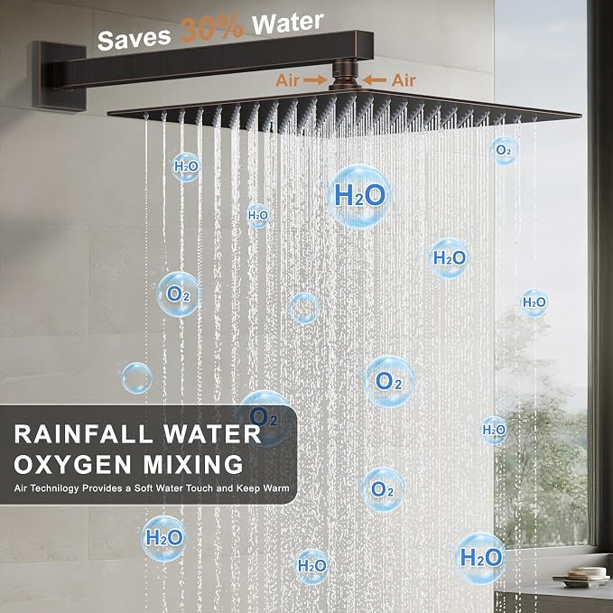 Shower Faucet Set, Wall Mount Shower System 12 and 6 Inch Dual Shower Head Set - Image 9