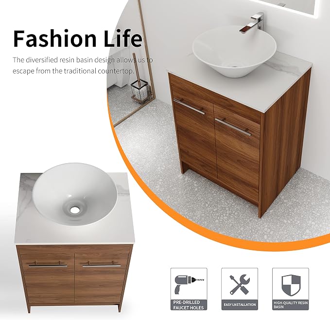 24 Inch Bathroom Vanity with Sink, Mordern Bathroom Vanity, Single Sink - Image 5