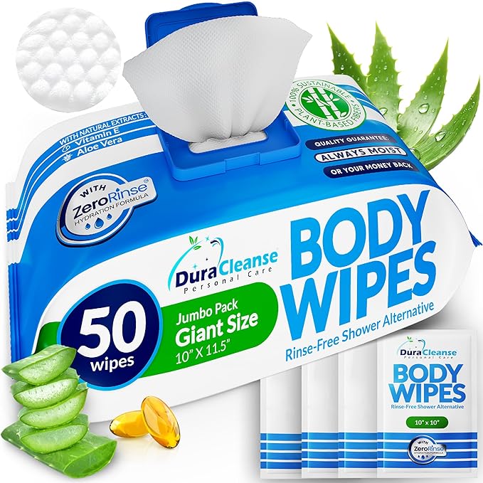 Dura Cleanse XL Body Wipes for Adults – No Rinse Bathing, Men & Women by DuraCleanse