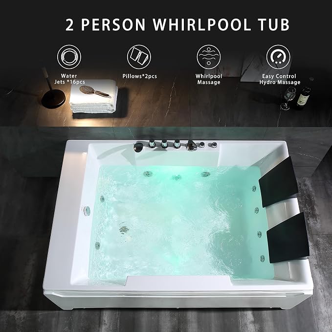 72-Inch Whirlpool Jetted Tub, Acrylic Hydro Massage Bathtub - Image 3