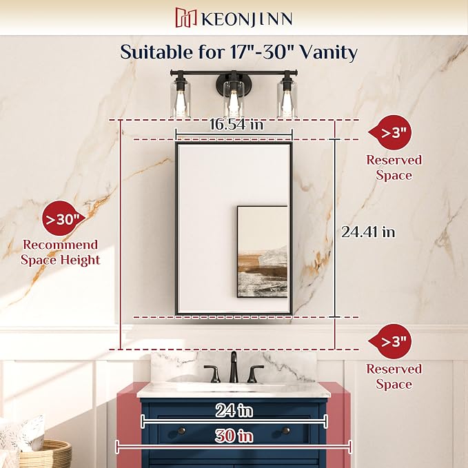Keonjinn 17" x 25" Silver Bathroom Medicine Cabinets - Image 2