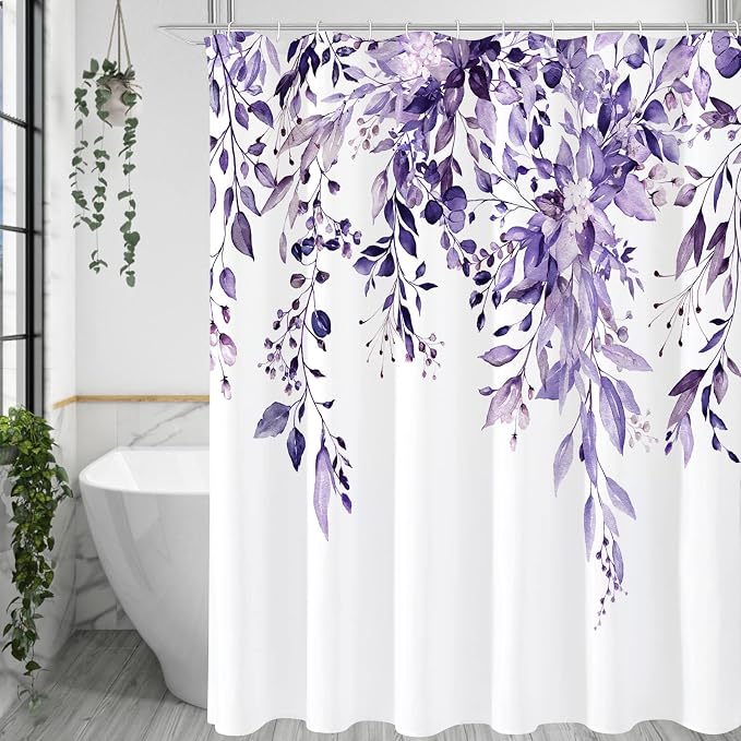 Gibelle Long Shower Curtain 72 x 78, Watercolor Plant Eucalyptus Leaves Fabric by Gibelle