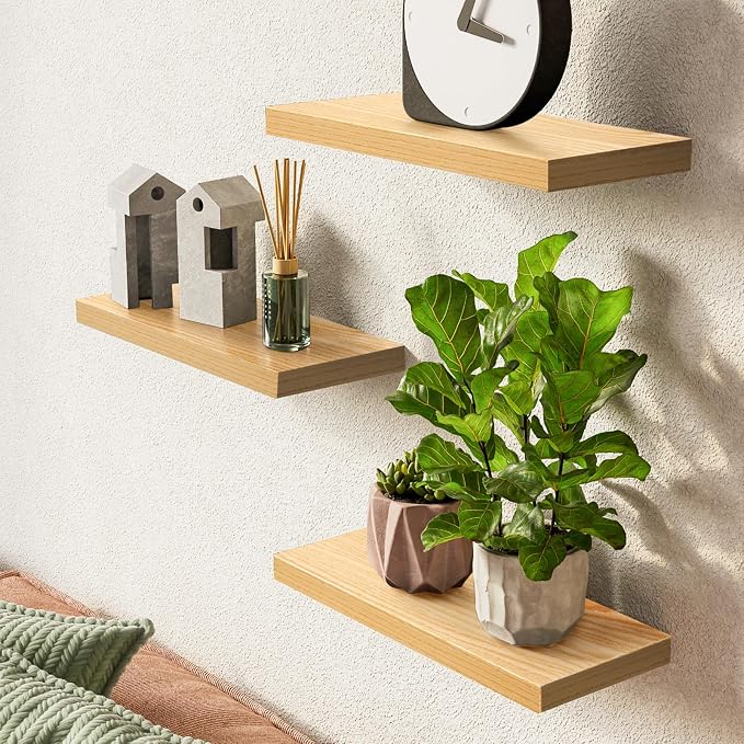 BAYKA Floating Shelves for Wall, 22.5 inches Wall Mounted Rustic Wood Shelves - Image 2