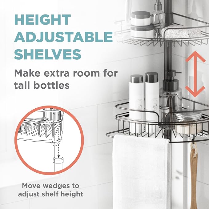 Zenna Home Tension Pole Shower Caddy Corner Organizer, Adjustable Standing - Image 4