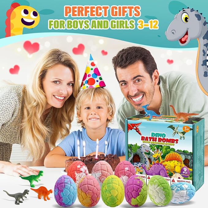 Bath Bombs for Kids with Dinosaur Toys Inside, 9 Pack Natural and Organic - Image 7