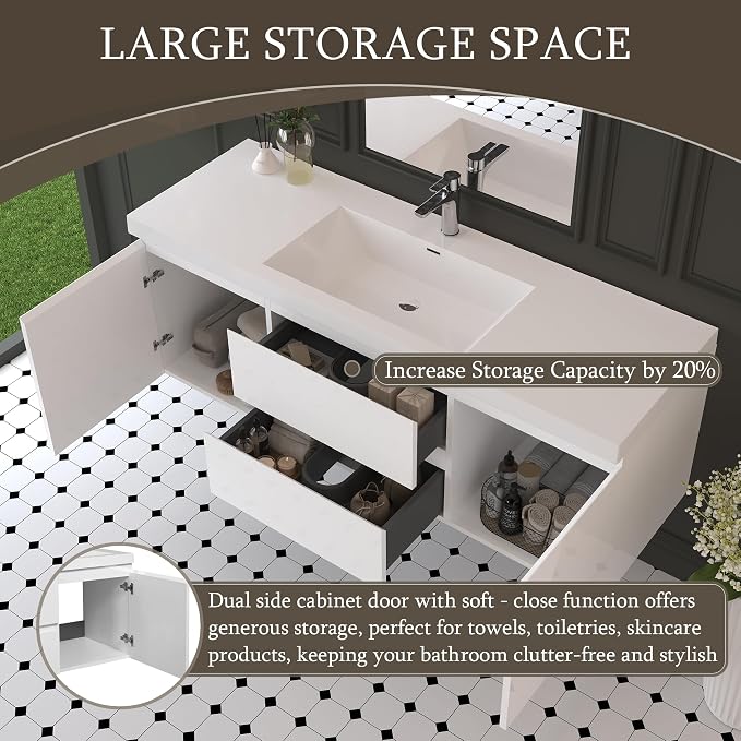 Modern 60" Floating Bathroom Vanity - Image 3