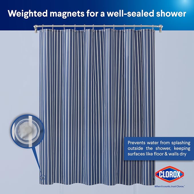 CLOROX Shower Curtain Liner, Premium Striped Medium-Weight Durable Waterproof - Image 8